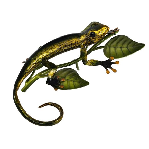 Metal Lizard Gecko Branch Leaf Sculpture Decorative - Picture 1 of 8